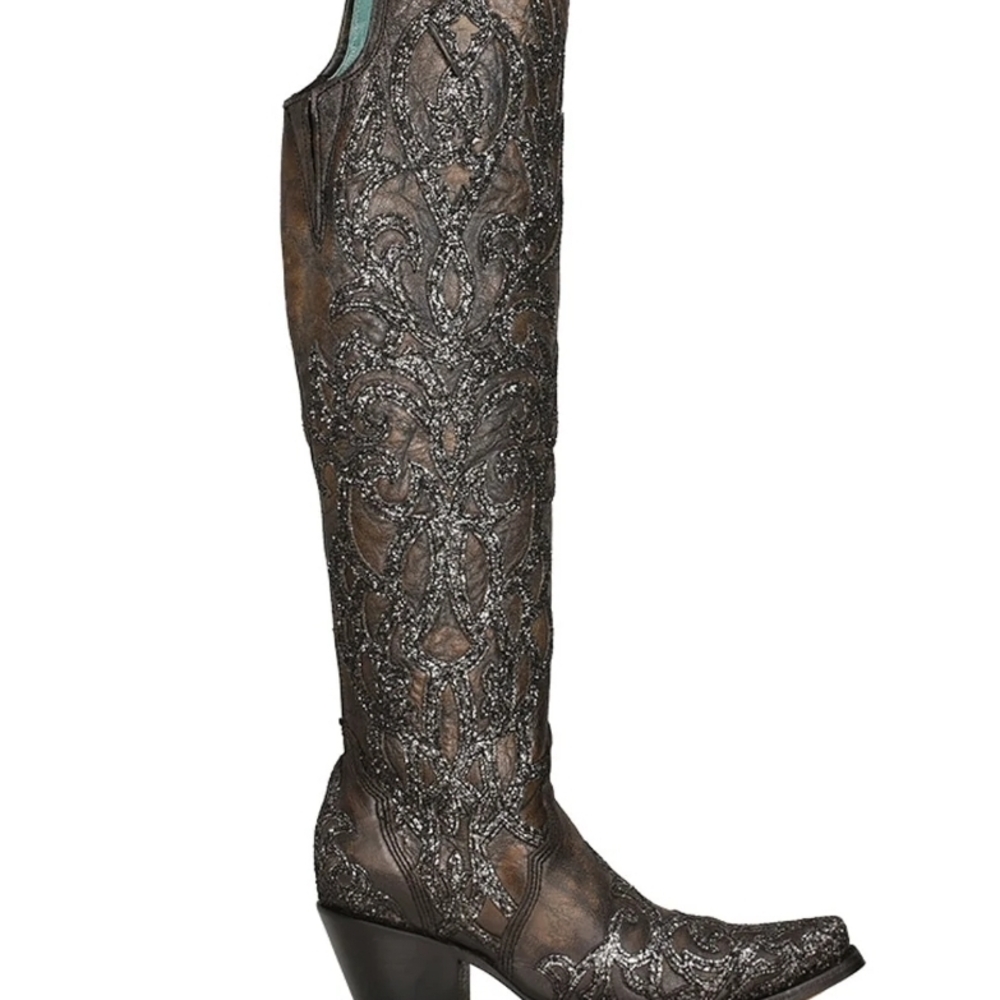 Corral Black Glitter W Brown Overlay Boots SIZE 9